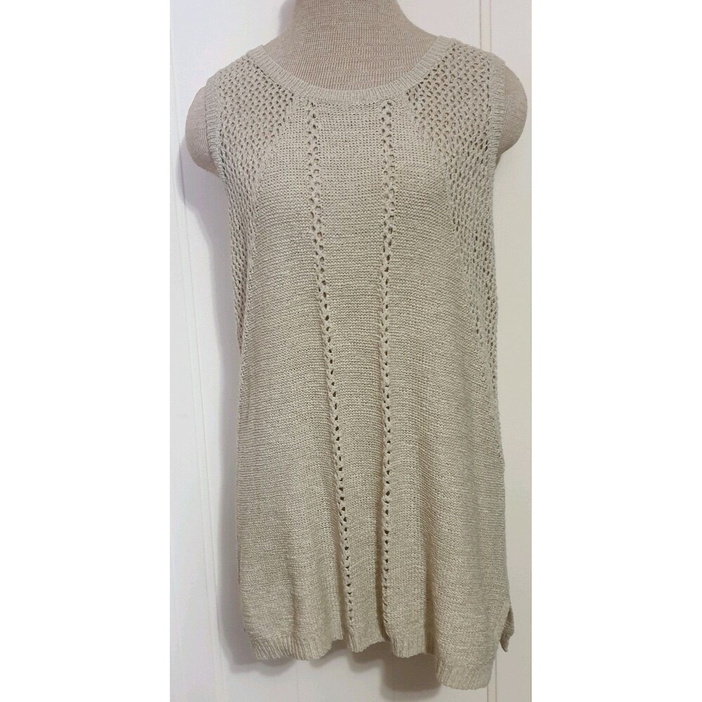 Cable & Gauge Women's Sleeveless Sweater Sz M Tan/Beige Tunic Top Knit Shirt.